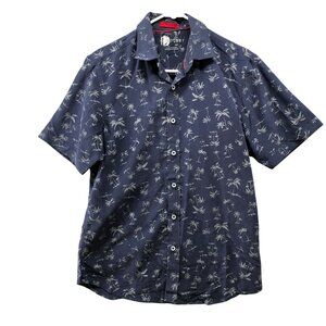 Nicoby Hawaiian Shirt Mens S Navy Blue White Short Sleeve Modal Blend